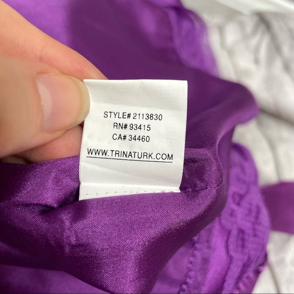 TRINA TURK Silk Dress Womens Size 8 One Shoulder Beaded Belted Mini Party Purple - Picture 11 of 11